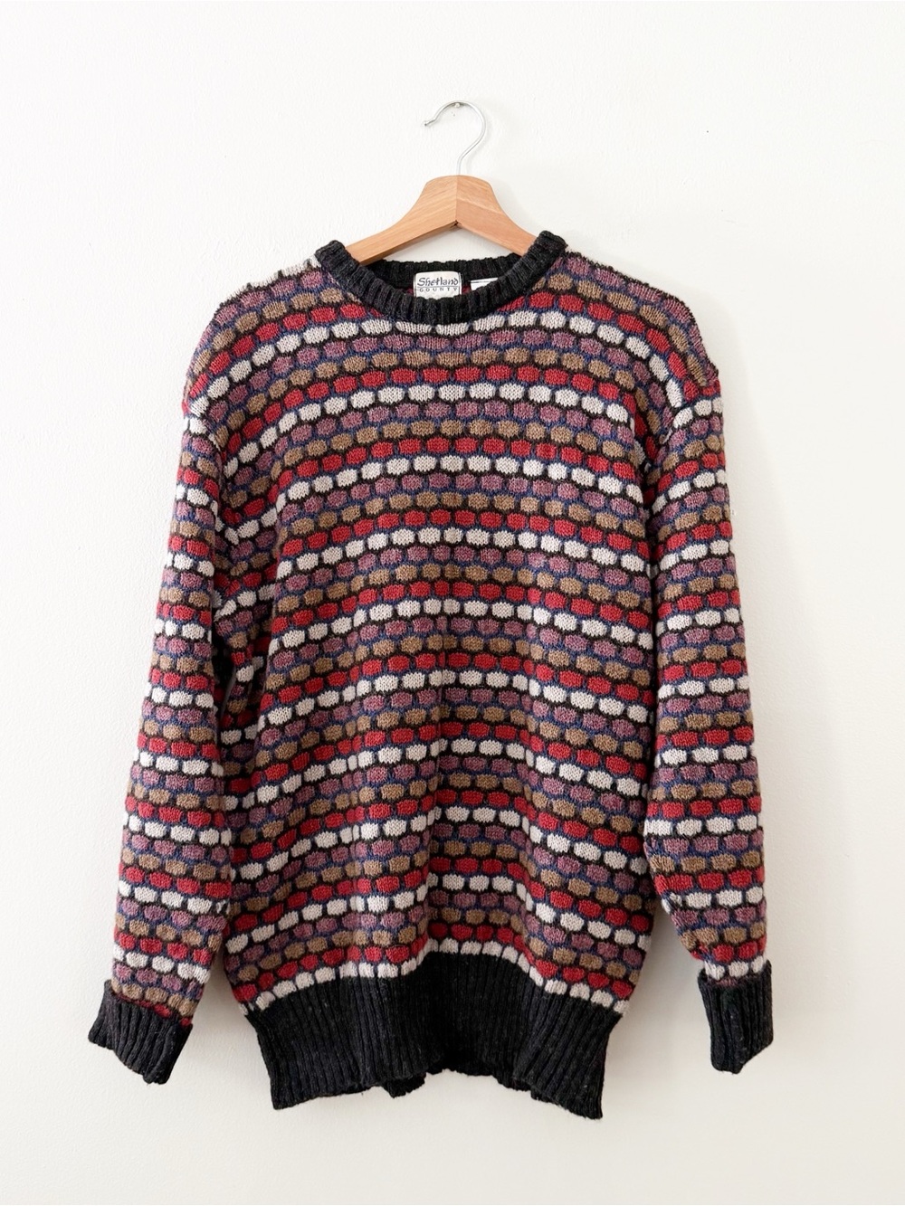 Vintage 80s 90s Shetland Country  Wool Sweater Pullover Multicolor Size Medium
